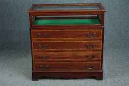 A collector's mahogany and satinwood inlaid vitrine chest in the Georgian style. H.84 W.83 D.38cm.