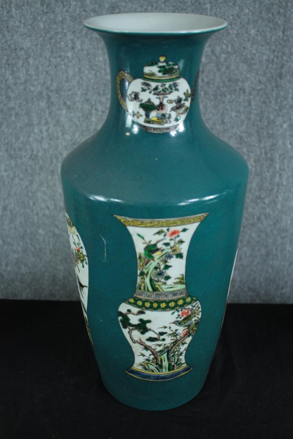 Three Chinese vases. Each signed on the base by the maker. Decorated with images of Chinese - Image 3 of 5