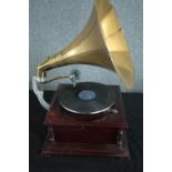 An H.M.V wind-up gramophone. A modern reproduction. Fully working. H.63 W.37 D.37 cm.