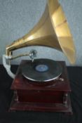 An H.M.V wind-up gramophone. A modern reproduction. Fully working. H.63 W.37 D.37 cm.