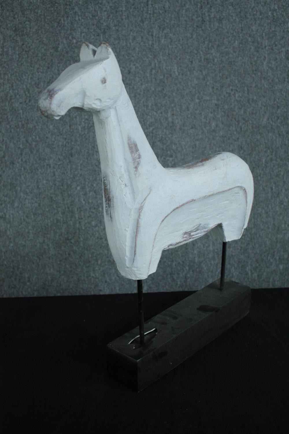 Pair of carved horses painted white. One with damaged base. H.57 w.53cm. (each) - Image 4 of 4