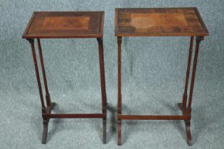 Occasional table, a pair graduating, 19th century walnut and crossbanded. H.68 W.44 D.32cm. (