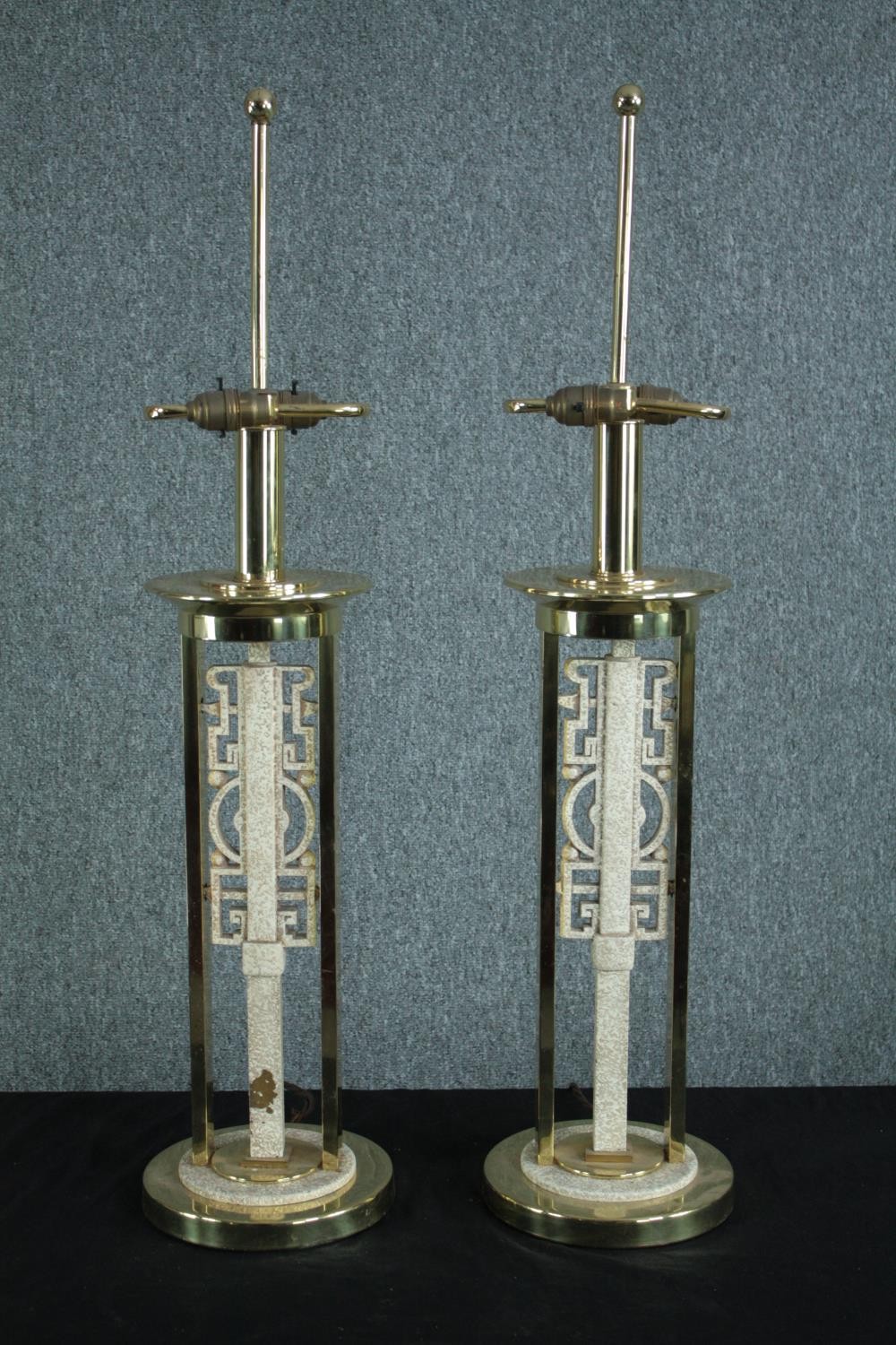 Table lamps, a pair, contemporary brass. H.88cm. (each)