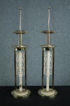 Table lamps, a pair, contemporary brass. H.88cm. (each)