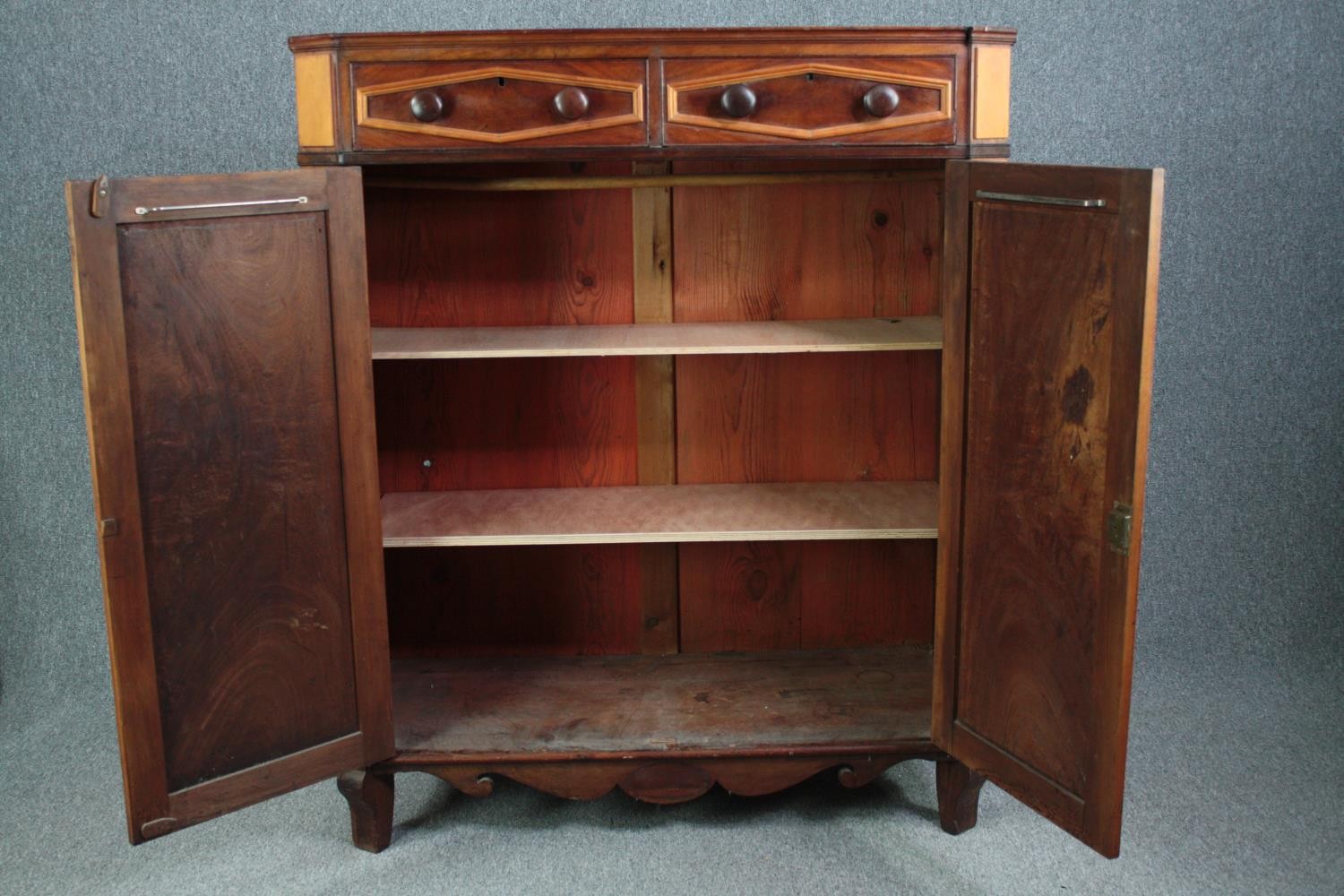 Cabinet, 19th century Continental flame mahogany. H.148 W.124 D.54cm. (Rear leg damaged as shown). - Image 4 of 6