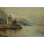 William Nicholson, RSA (1781-1844). Watercolour. Loch and ruins. Framed. H.26 W.55 cm.