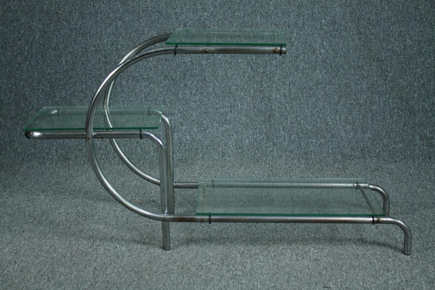 After Emile Guillot, a 1930's plate glass and chrome etagere in the Bauhaus style. H.56 W.105 D. - Image 2 of 5