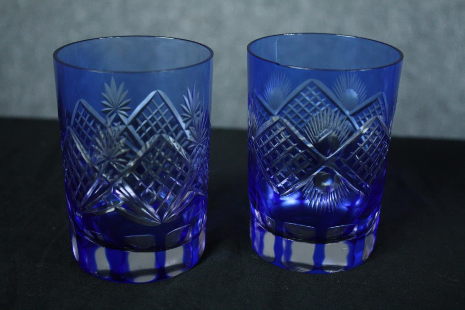 A blue glass decanter and a pair of matching glasses. H.36 cm. (largest) - Image 3 of 3