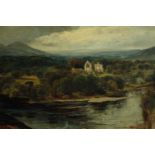 Oil painting on board. Tintern Abbey. Early twentieth century. Signed lower right 'Moa W'. H.50 W.