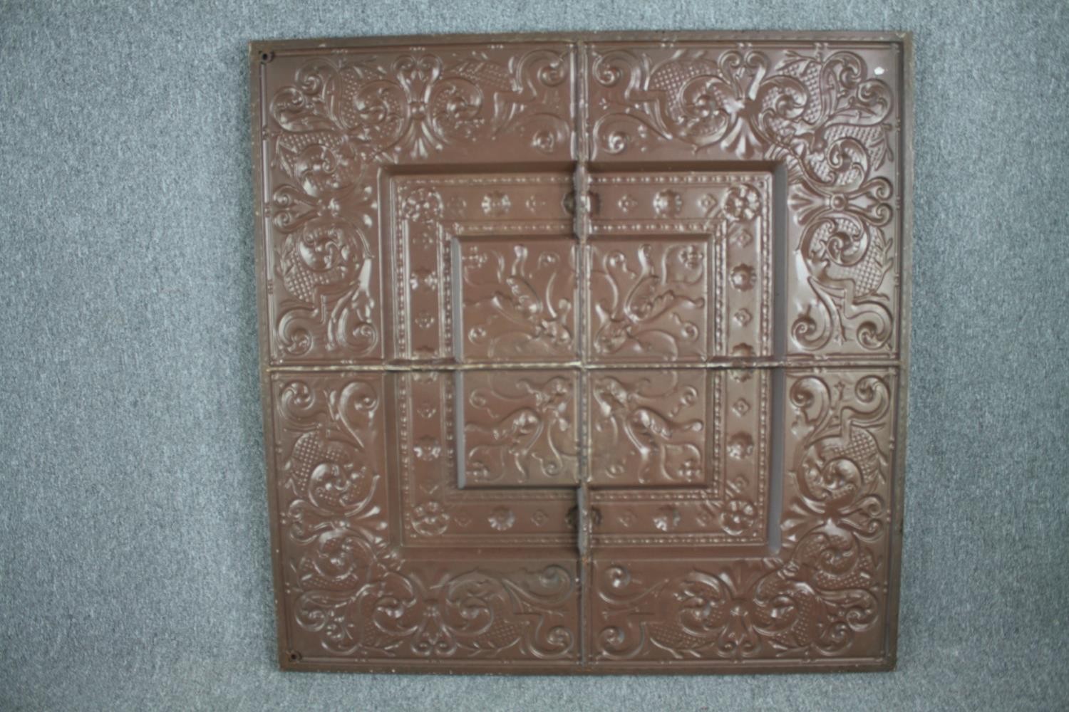 A large decorative pressed metal relief panel. H.128 W.128cm. - Image 6 of 6