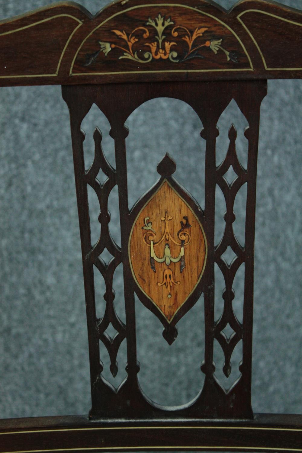 Canape, late 19th century rosewood with floral inlay. H.89 W.110 D.44cm. - Image 5 of 5