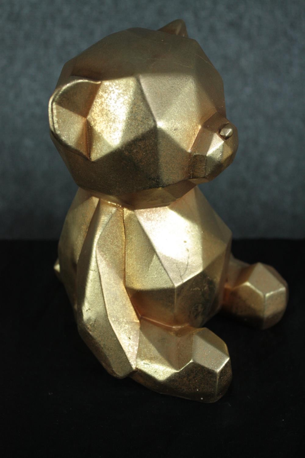 Four decorative teddy bears, gold lacquered. H.20cm. (each) - Image 3 of 5