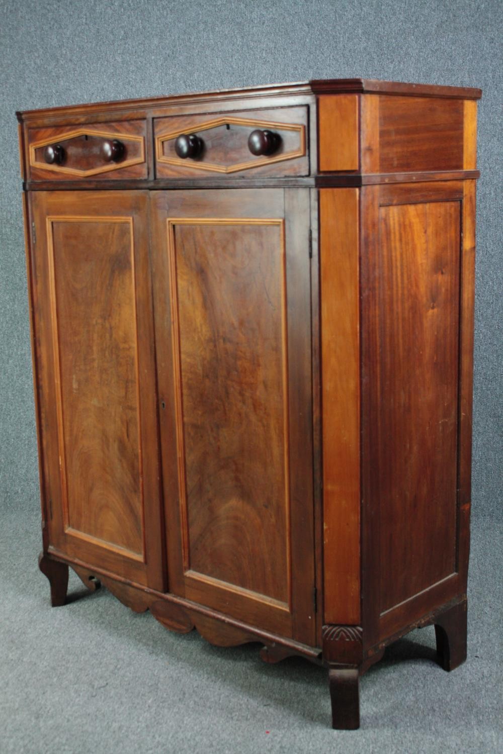Cabinet, 19th century Continental flame mahogany. H.148 W.124 D.54cm. (Rear leg damaged as shown). - Image 3 of 6