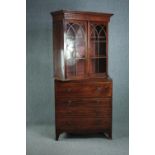 Secretaire bookcase, Georgian flame mahogany with well fitted interior. H.203 W.91 D.50cm.