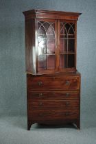 Secretaire bookcase, Georgian flame mahogany with well fitted interior. H.203 W.91 D.50cm.