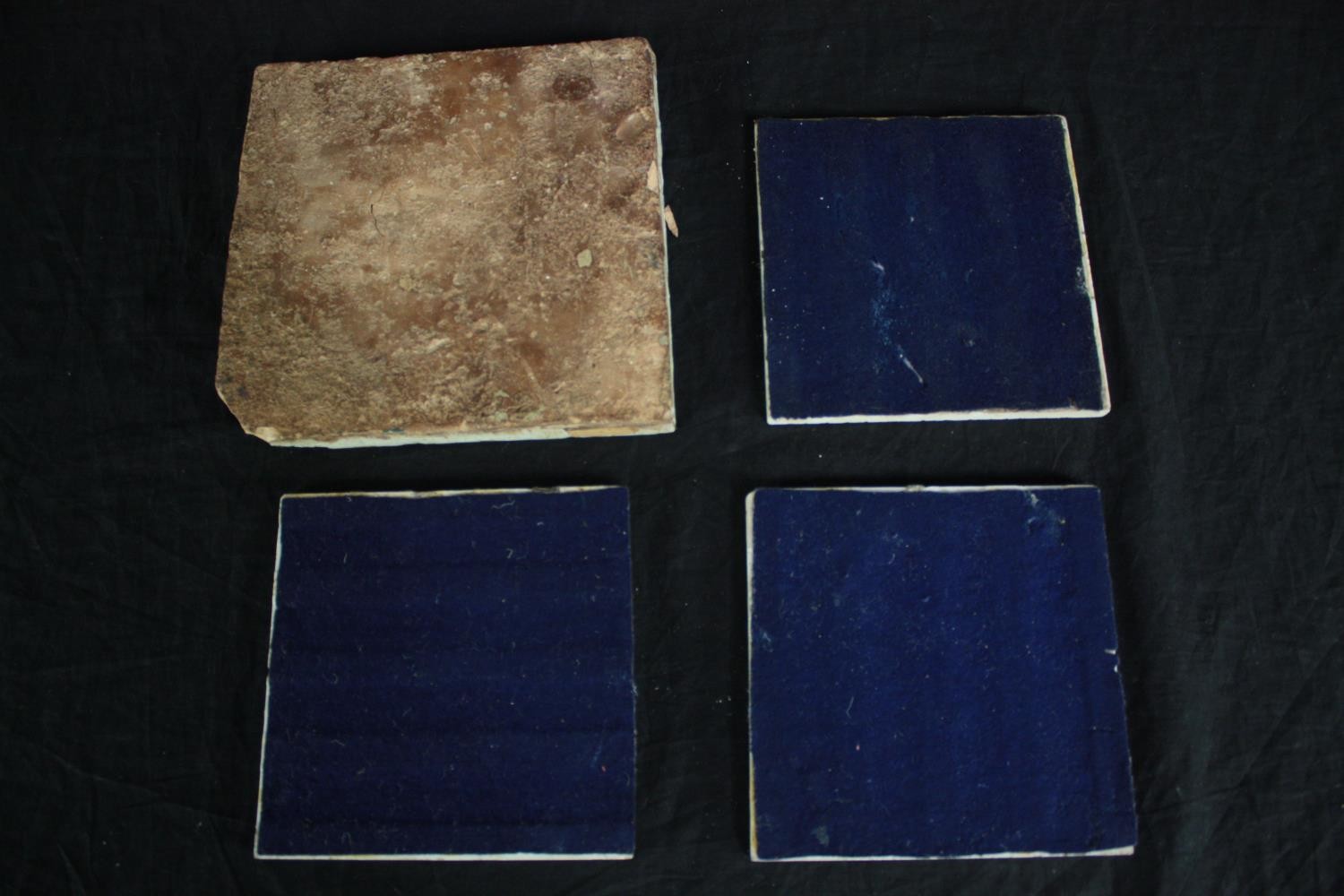 Four 19th century ceramic tiles. L.20 W.20cm. (largest) - Image 4 of 4