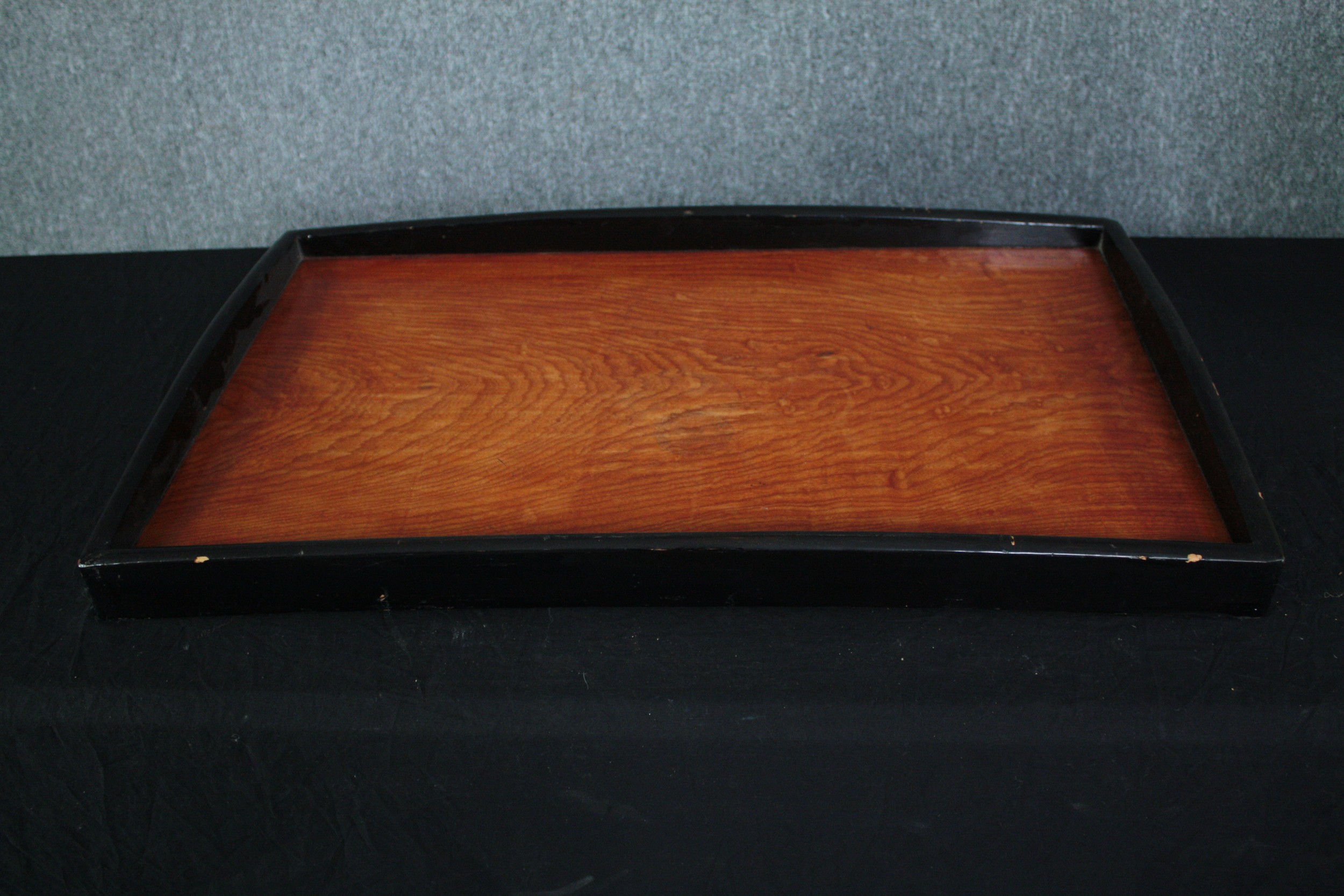 A Chinese tray with lacquered sides. Signed on the base by the maker H.76 W.45cm.