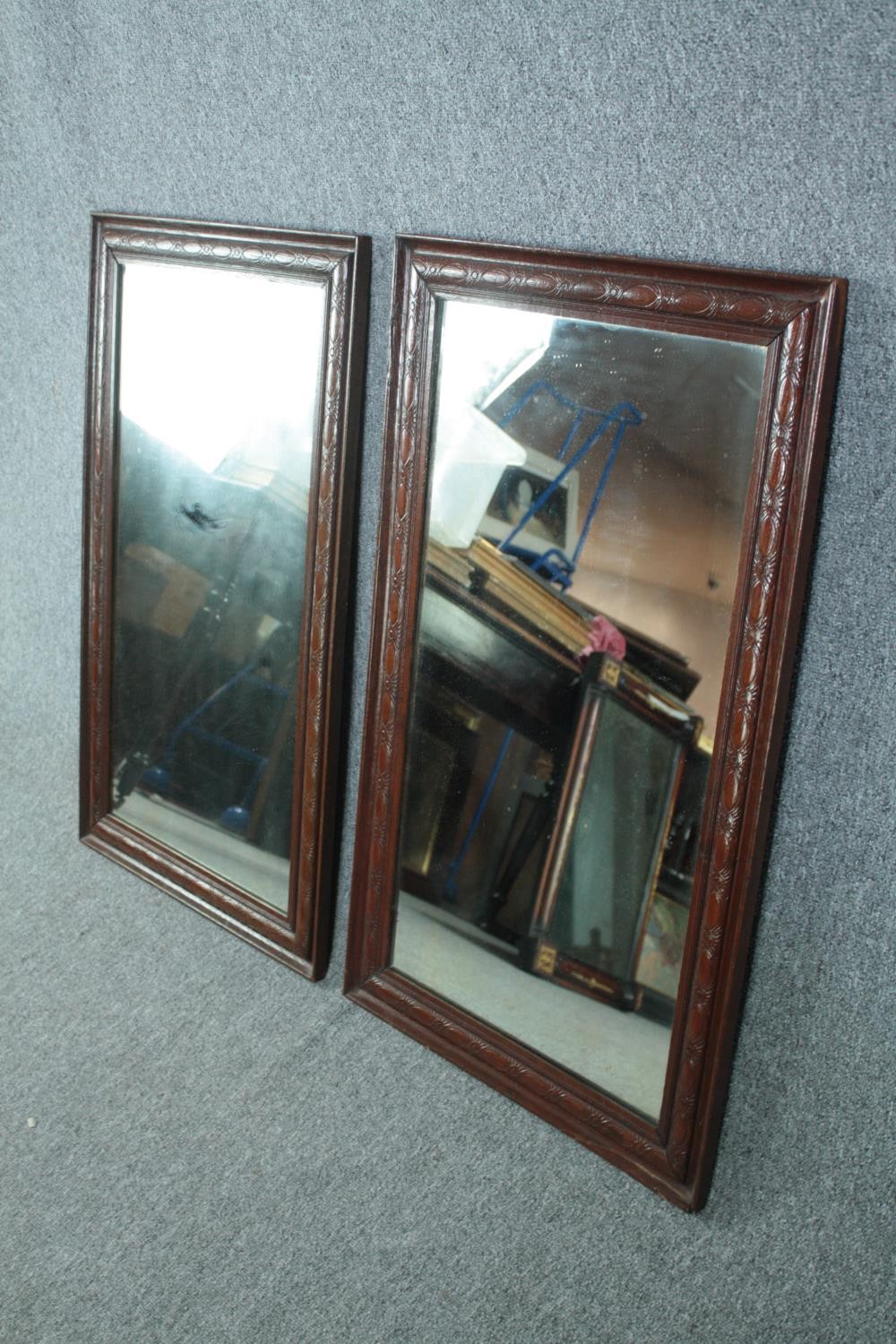 A pair of C.1900 oak framed mirrors. H.93 W.55cm. (each) - Image 2 of 3