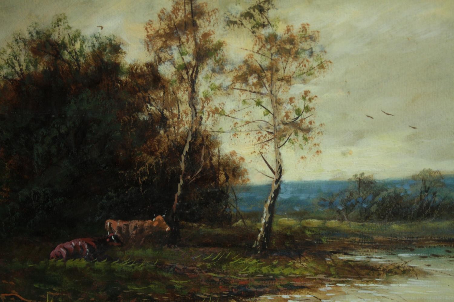 A pair of 19th century oil paintings. Landscapes with a lone figure and cattle. Appear to be by - Image 3 of 4