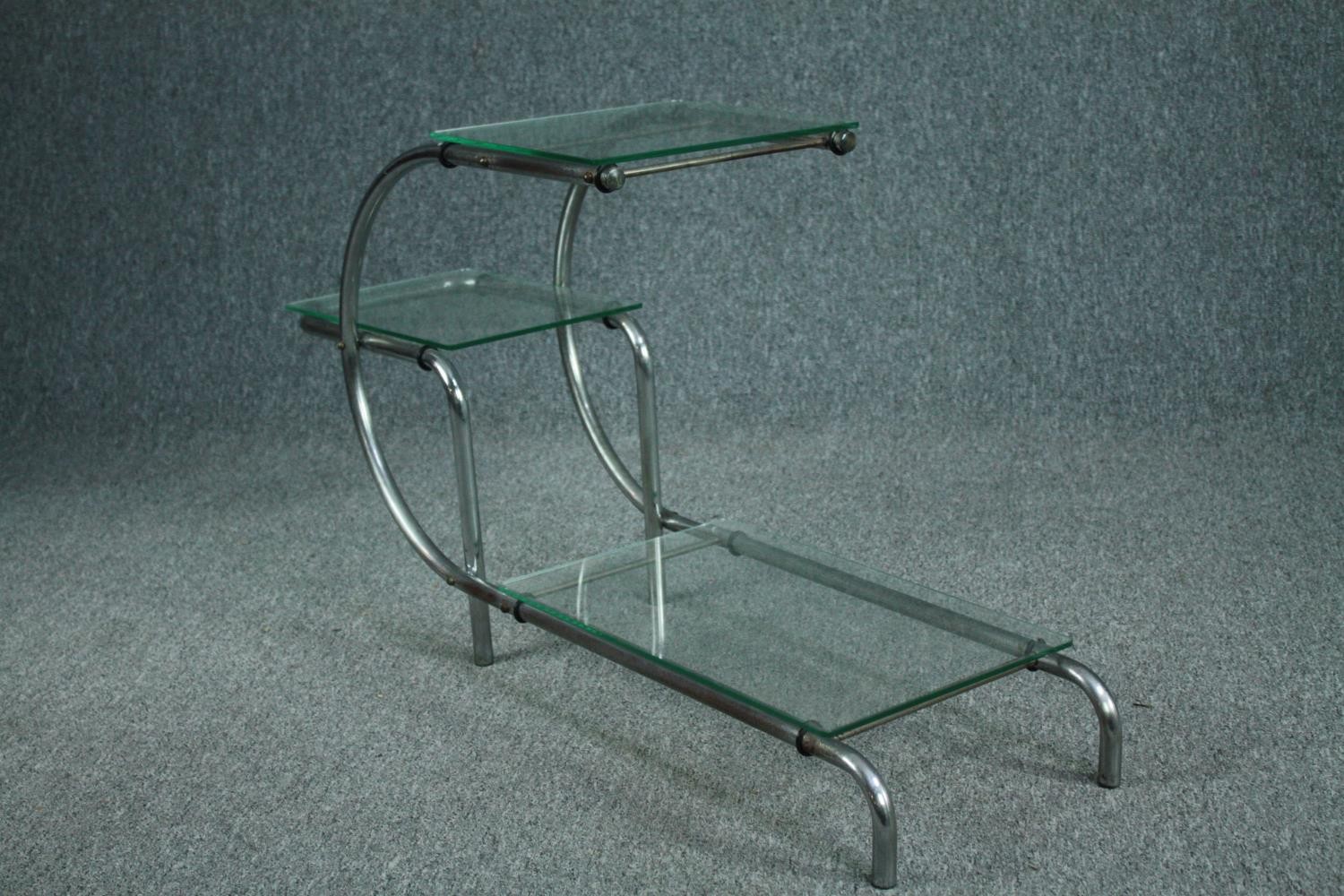 After Emile Guillot, a 1930's plate glass and chrome etagere in the Bauhaus style. H.56 W.105 D. - Image 4 of 5