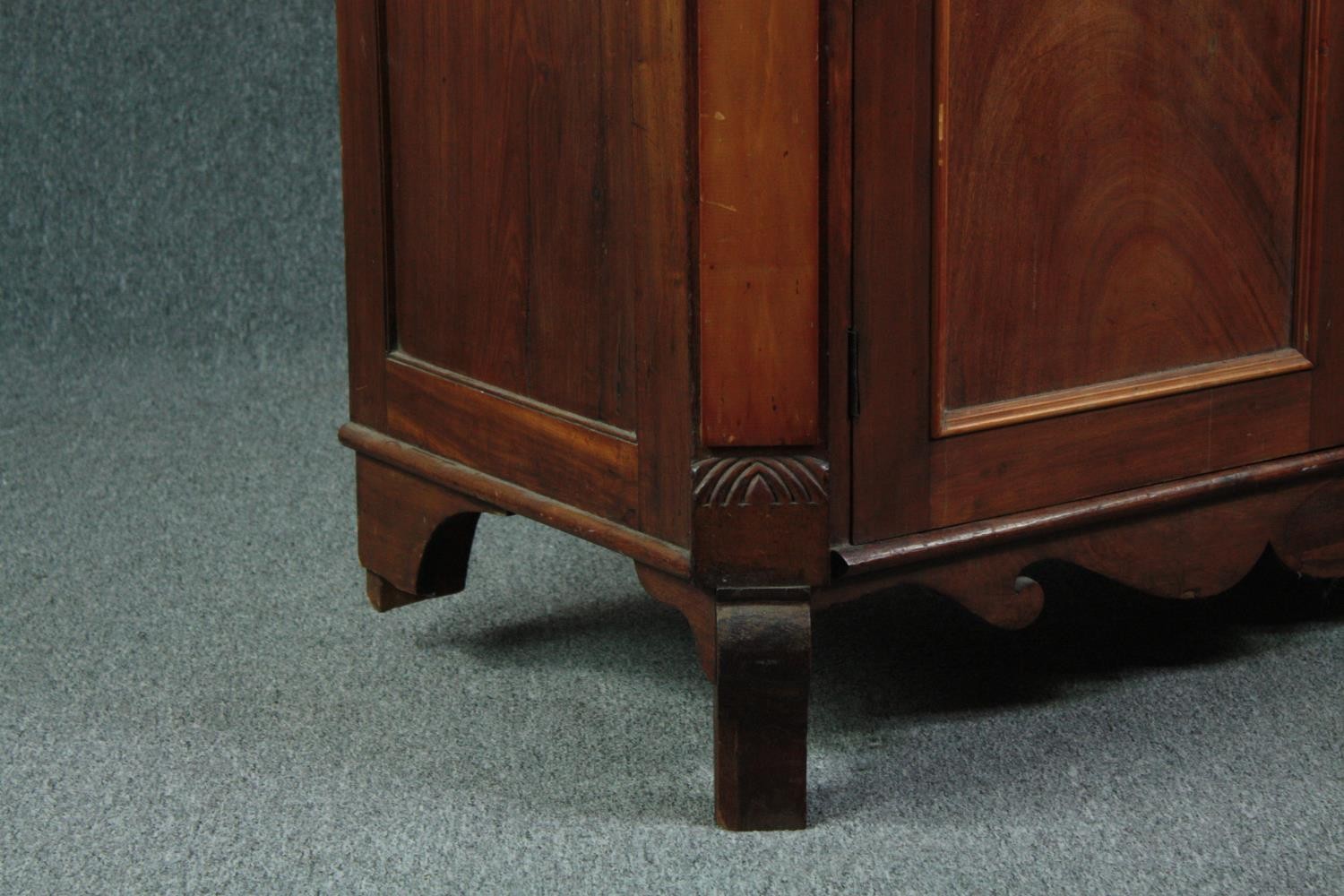 Cabinet, 19th century Continental flame mahogany. H.148 W.124 D.54cm. (Rear leg damaged as shown). - Image 6 of 6