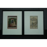 Two Indo-Persian gouache and pen works on paper. Probably nineteenth century. Framed. H.32 W.26