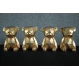 Four decorative teddy bears, gold lacquered. H.20cm. (each)