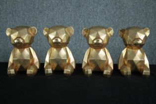 Four decorative teddy bears, gold lacquered. H.20cm. (each)