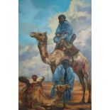 Oil painting on board. Arabs and camel. Signed 'Barnete' lower right. Framed. H.78 W.60 cm.