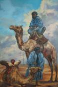 Oil painting on board. Arabs and camel. Signed 'Barnete' lower right. Framed. H.78 W.60 cm.