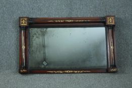Overmantel mirror, early 19th century Empire style rosewood and brass inlay. H.50 W.85cm.