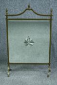 Fireguard, vintage brass framed with etched bevelled glass panel. H.80 W.49cm.