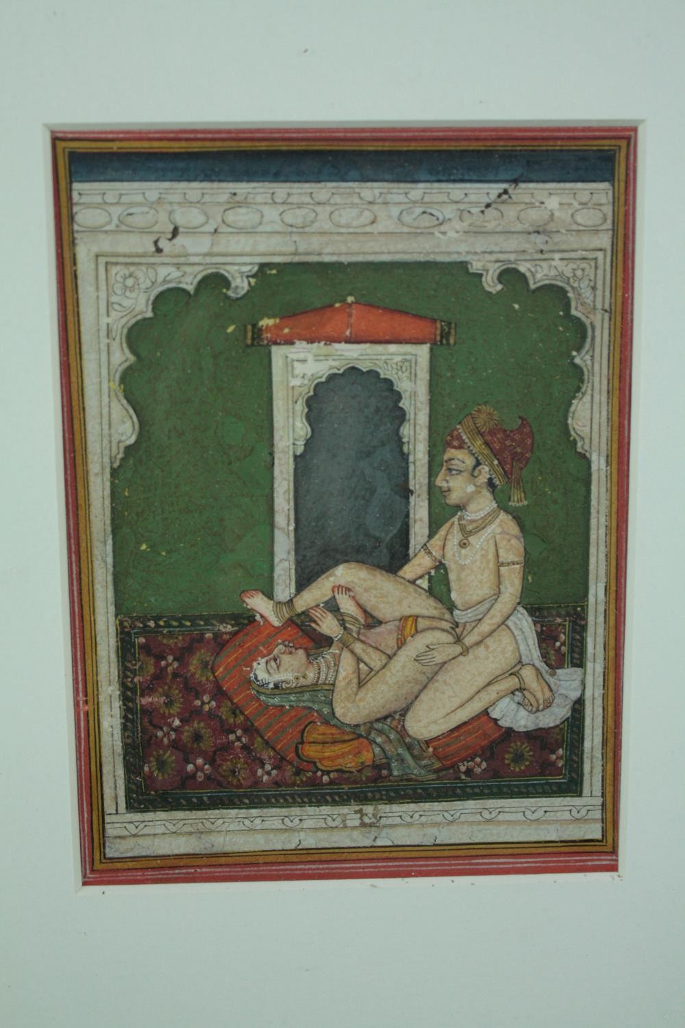 Two Indo-Persian gouache and pen works on paper. Probably nineteenth century. Framed. H.32 W.26 - Image 2 of 4