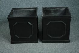 A pair of 19th century style faux lead planters in fibreclay. H.45 W.45 D.45cm. (each)