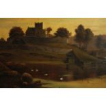 William Sellon (British. 1882–1887). Oil painting on board. Rural church scene. Probably early