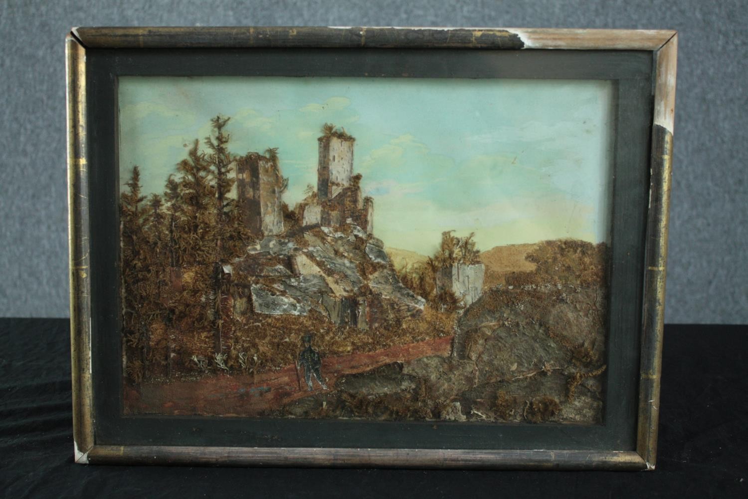 Oil painting finished with collage. In a damaged frame. Probably nineteenth century. H.33 W.44 cm. - Image 2 of 4