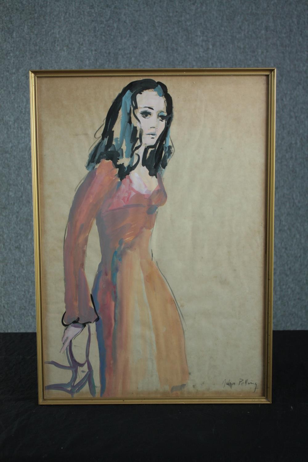 John Pelling (British. b.1930). Watercolour sketch of a woman. Signed lower right. Framed and - Image 2 of 4