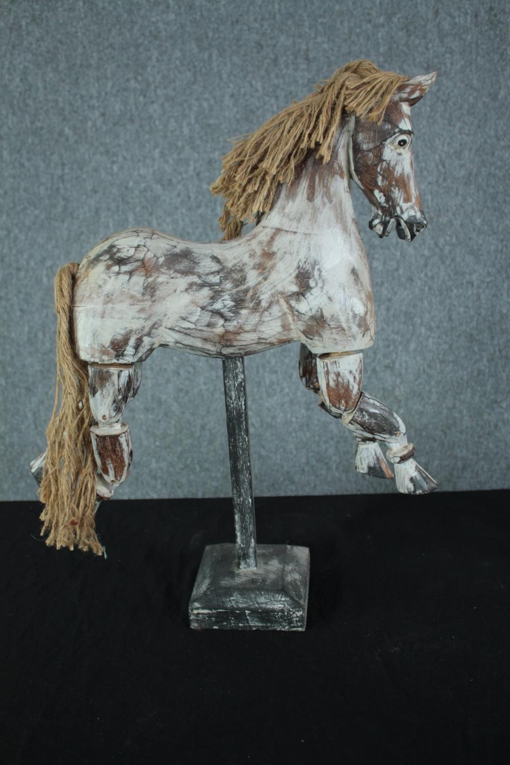 Three carved decorative horse models with articulated limbs. H.53 W.35cm. (each) - Image 2 of 7