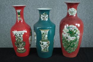 Three Chinese vases. Each signed on the base by the maker. Decorated with images of Chinese