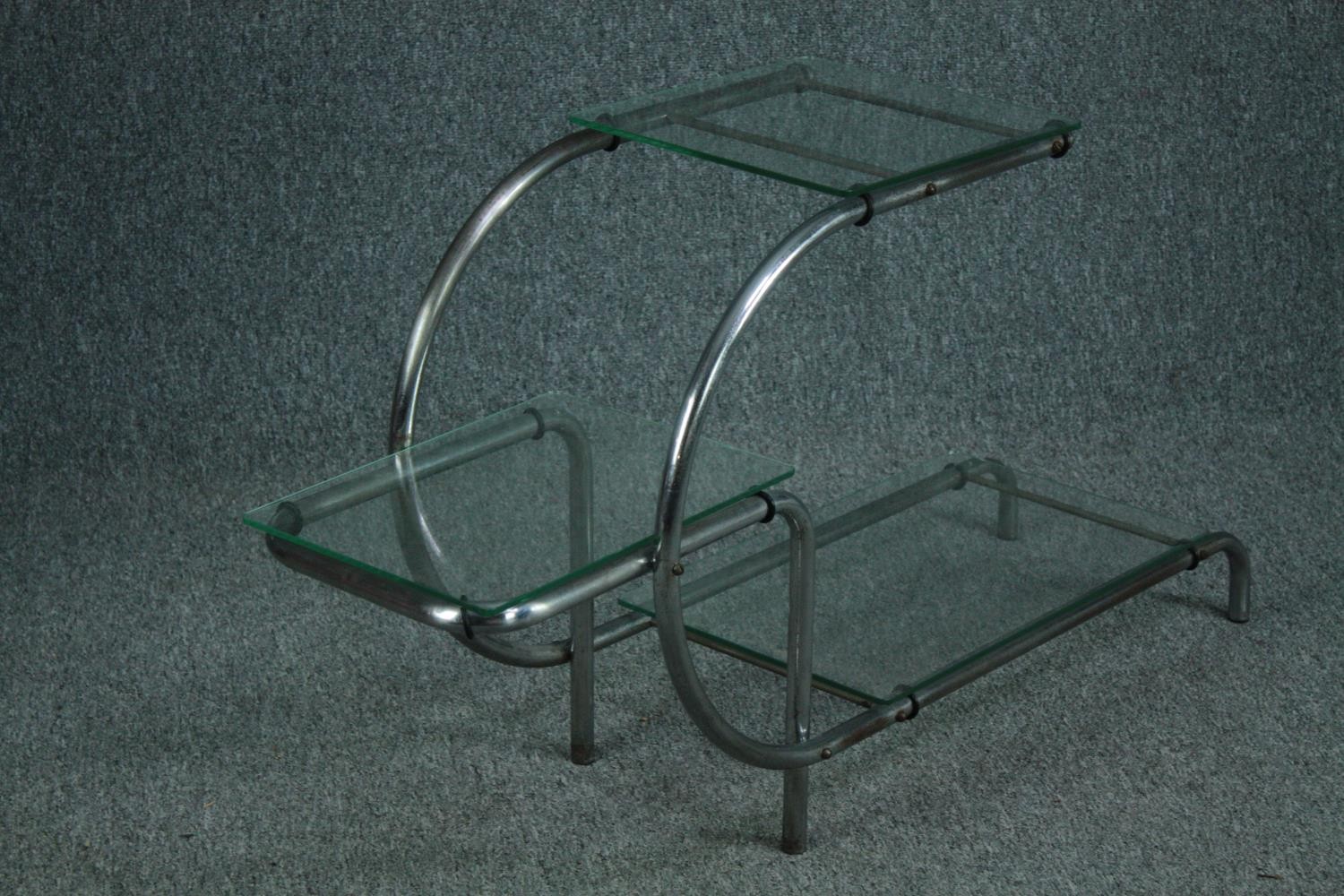 After Emile Guillot, a 1930's plate glass and chrome etagere in the Bauhaus style. H.56 W.105 D. - Image 3 of 5