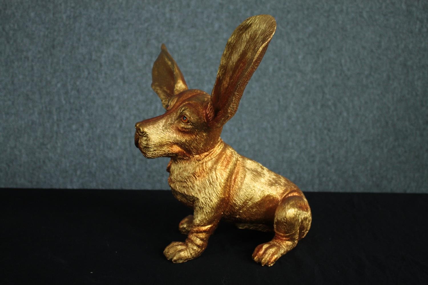 A contemporary dog figure finished in gold. H.34 W. 25 cm. - Image 3 of 6