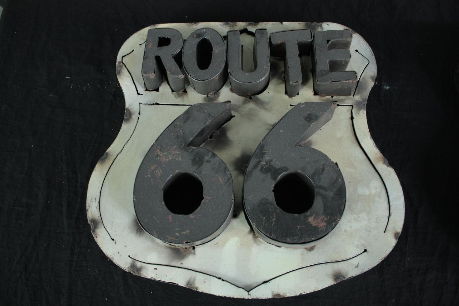 Two distressed style decorative metal signs. Route 66. H.37 W.39 cm. (each) - Image 3 of 6