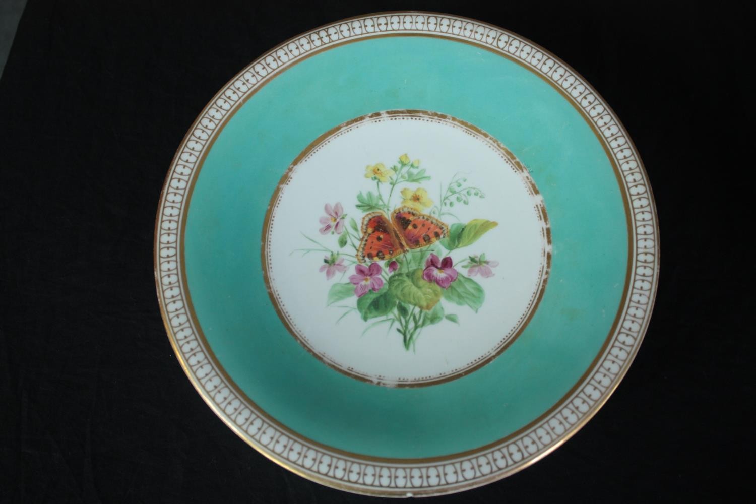 A set of nineteenth century hand painted plates with gilt edging and flowers at the centre. Includes - Image 3 of 8