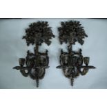A pair of brass sconce candle holders. H.37 W.17 cm. (each)