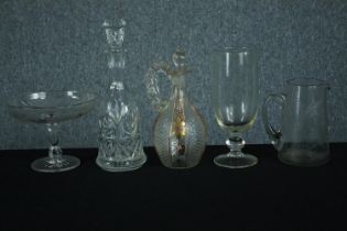A collection of 19th century and 20th century mixed glass including a cut crystal decanter, an