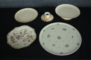 A mixed collection of plates, a cakestand and vase. Various makers including Limoges. Dia. 32 cm. (