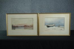 Two watercolour paintings signed indistinctly lower left. Framed and glazed. H.40 W.56 cm. (each)