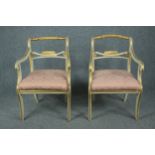 Armchairs, a pair Regency with caned seats. Later painted with drop in seats.