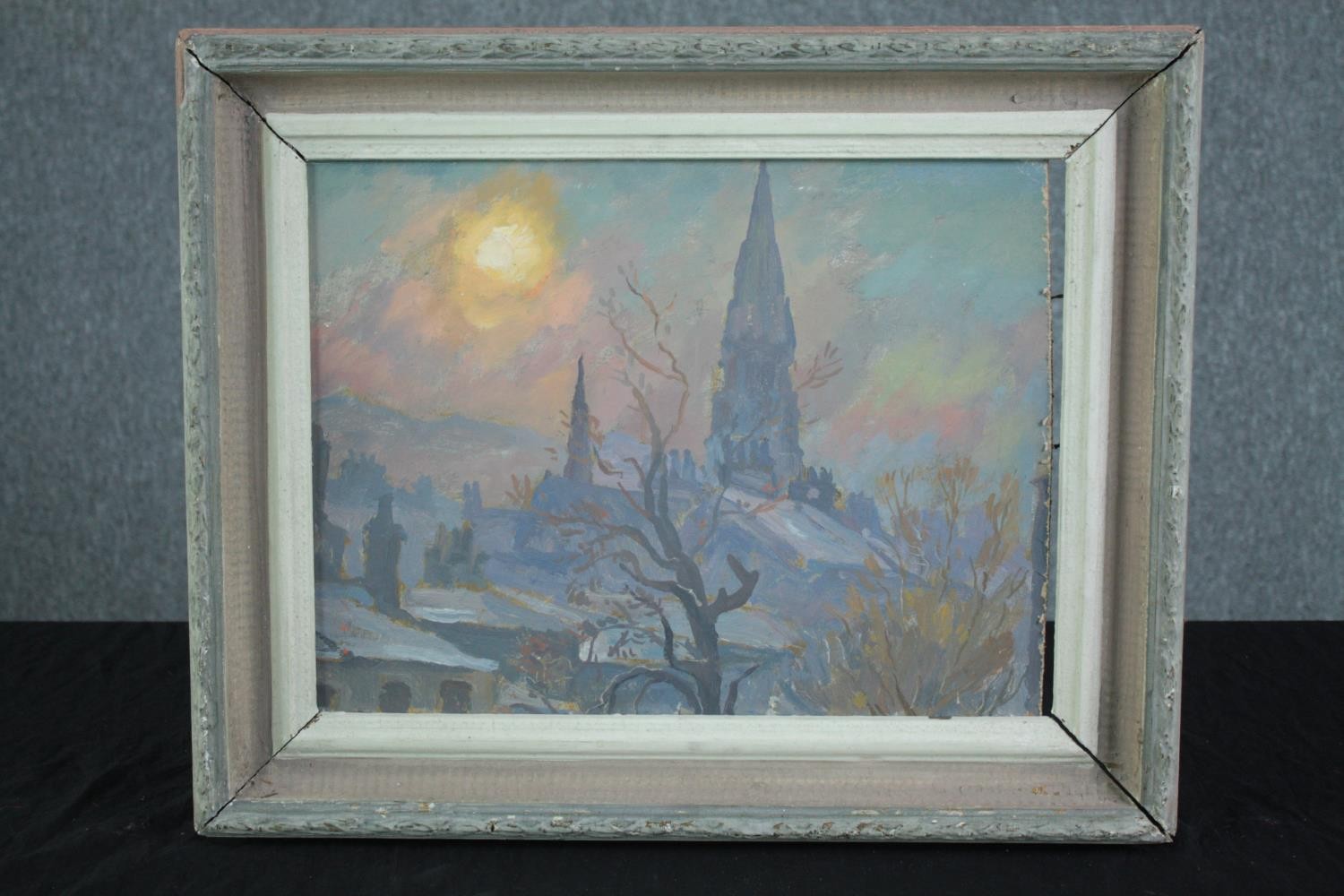 Josephine Haswell Miller (British 1890-1975). Oil painting on board. Winter townscape. Provenance: - Image 2 of 3