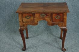 Lowboy, mid Georgian figured walnut and satinwood inlaid. H.70 W.78 D.49cm.